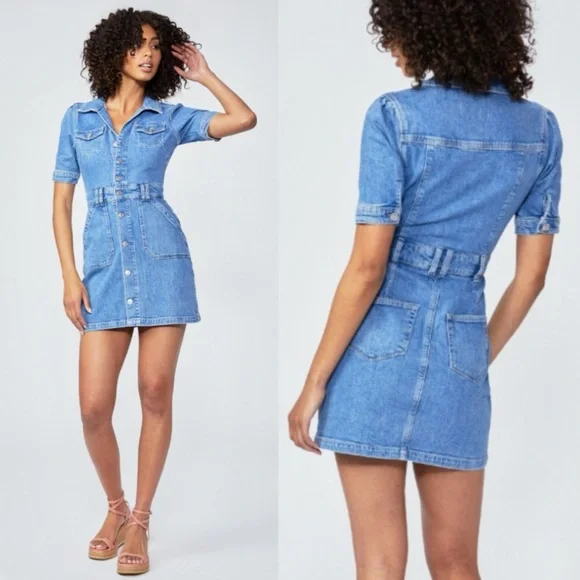 PAIGE | Dresses | Paige Mayslie Dress In Hailey Size Xs Short Sleeve Denim  Mini Dress | Poshmark